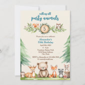 ウッドランドパーティー動物の誕生日パーティーへの招待 招待状 (正面)