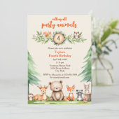ウッドランドパーティー動物の誕生日パーティーへの招待 招待状 (スタンド正面)