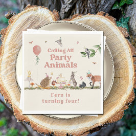 ウッドランドパーティー動物ピンクの誕生日パーティー スタンダードランチョンナプキン