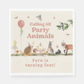 ウッドランドパーティー動物ピンクの誕生日パーティー スタンダードランチョンナプキン (正面)