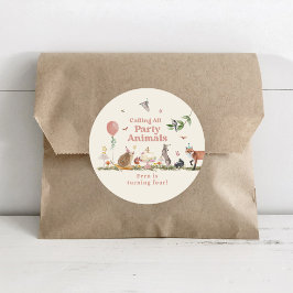 ウッドランドパーティー動物ピンクの誕生日パーティー ラウンドシール