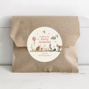ウッドランドパーティー動物ピンクの誕生日パーティー ラウンドシール