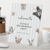 ウッドランドパーティー動物誕生日ウェルカムサイン 台座サイン (インサイチュ)