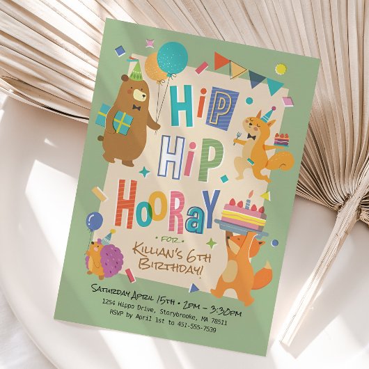 ウッドランドパーティー動物誕生日パーティー 招待状