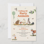 ウッドランドパーティー動物誕生日パーティー 招待状 (正面)