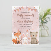ウッドランドパーティー動物誕生日森林動物ガール 招待状 (スタンド正面)