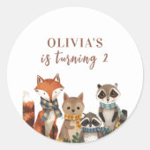 ウッドランドパーティー動物誕生日森林動物 ラウンドシール (正面)