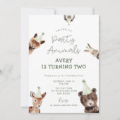 ウッドランドパーティー動物誕生日 招待状 (正面)