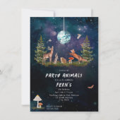 ウッドランドパーティー動物銀河系ディスコ誕生日 招待状 (正面)