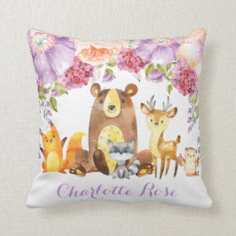ウッドランドパープルフローラベビーガール子供部屋デコール クッション