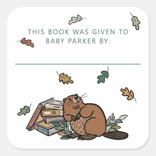 ウッドランドビーバーストーリーブックベビー蔵書票 スクエアシール (正面)