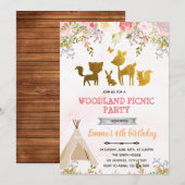 ウッドランドピクニックパーティの招待状 招待状 (正面/裏面)