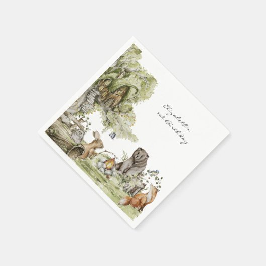 ウッドランドピクニック |森の動物の誕生日パーティー スタンダードカクテルナプキン (角)