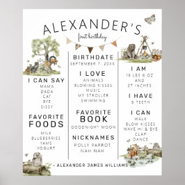 ウッドランドピクニック |森の最初の誕生日マイルストーン ポスター