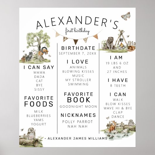 ウッドランドピクニック |森の最初の誕生日マイルストーン ポスター (正面)