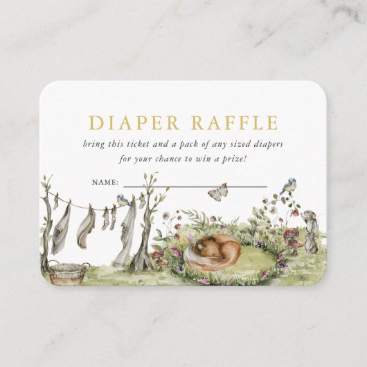 ウッドランドピクニック |森林動物おむつラッフル エンクロージャーカード (正面)