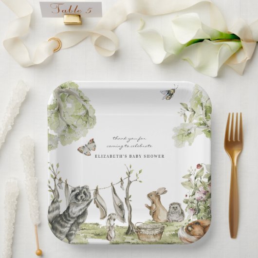 ウッドランドピクニック |森林動物の赤ちゃんシャワー ペーパープレート (ウェディング)
