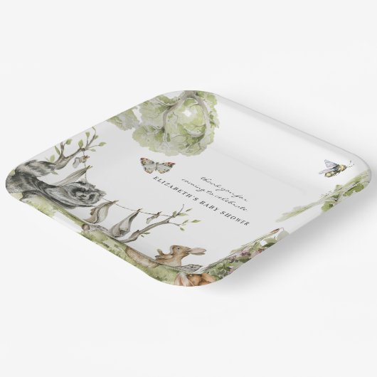 ウッドランドピクニック |森林動物の赤ちゃんシャワー ペーパープレート (傾斜あり)