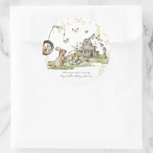 ウッドランドピクニック |森林動物の赤ちゃんシャワー ラウンドシール (バッグ)