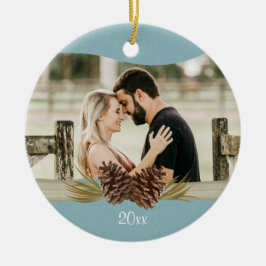 ウッドランドピネコーンブルーフォト セラミックオーナメント