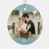 ウッドランドピネコーンブルーフォト セラミックオーナメント (左)