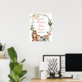 ウッドランドピンクのフローラの赤ちゃんシャワー歓迎サイン ポスター (ホームオフィス)