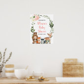 ウッドランドピンクのフローラの赤ちゃんシャワー歓迎サイン ポスター (キッチン)