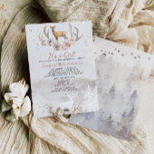 ウッドランドピンクの女の子の鹿の森の赤ちゃんシャワー郵便 招待状