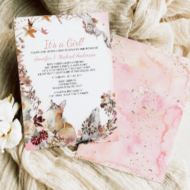 ウッドランドピンクガールキツネバニーベビーシャワーバイメール 招待状