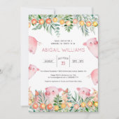 ウッドランドピンクピグ&ウサギベビーシャワー 招待状 (正面)