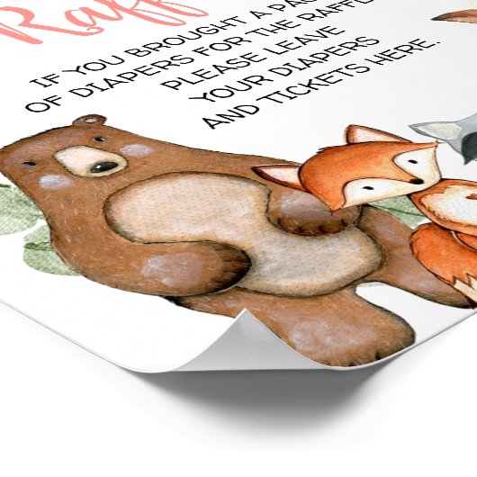 ウッドランドピンクフローラおむつラッフルベビーシャワー ポスター (角)