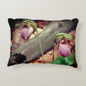 ウッドランドピンクワイルドレディースリッパーオーキッドフラワーズ アクセントクッション (裏面)