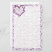 ウッドランドピンク/パープルカモフラージュハートオン迷彩柄 便箋 (正面/裏面)