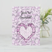 ウッドランドピンク/パープルカモフラージュハートオン迷彩柄 招待状 (スタンド正面)
