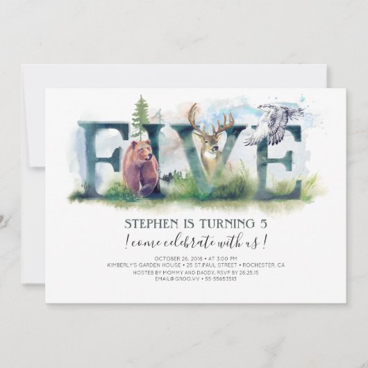 ウッドランドファイブ – 第5誕生日招待状 招待状 (正面)
