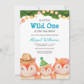 ウッドランドファミリーキツネベビーシャワーワイルドワン 招待状 (正面)