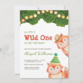 ウッドランドファミリーキツネベビーシャワーワイルドワン 招待状 (正面)