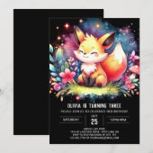 ウッドランドファンタジーキツネ誕生日 招待状 (正面/裏面)