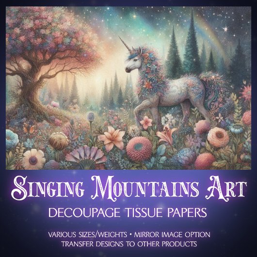 ウッドランドファンタジーフラワーユニコーンデクページ 薄葉紙