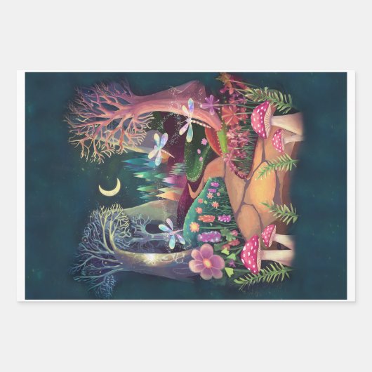 ウッドランドファンタジー、ネイチャーズフェアリーお洒落ランド ラッピングペーパーシート (正面2)