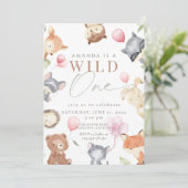 ウッドランドファースト誕生日、森の動物、ワイルドワン 招待状 (スタンド正面)