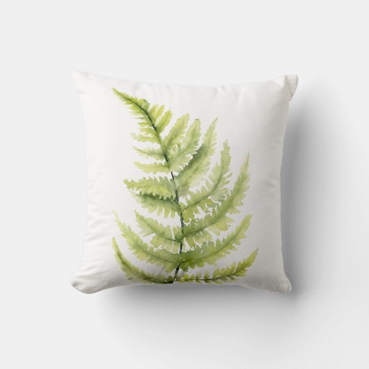 ウッドランドファーンリーフボタニカルウォーターの色の緑 クッション (正面)