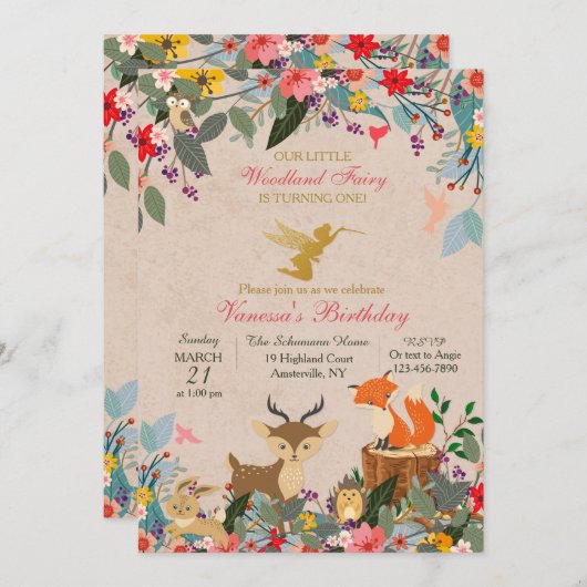 ウッドランドフェアリーシンプル招待状 招待状 (正面/裏面)