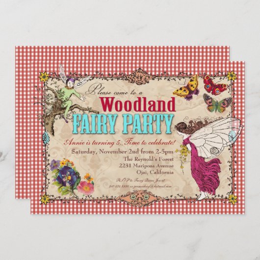 ウッドランドフェアリーパーティの招待状 招待状 (正面/裏面)