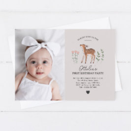 ウッドランドフェイウフラワーフォト誕生日招待状 招待状