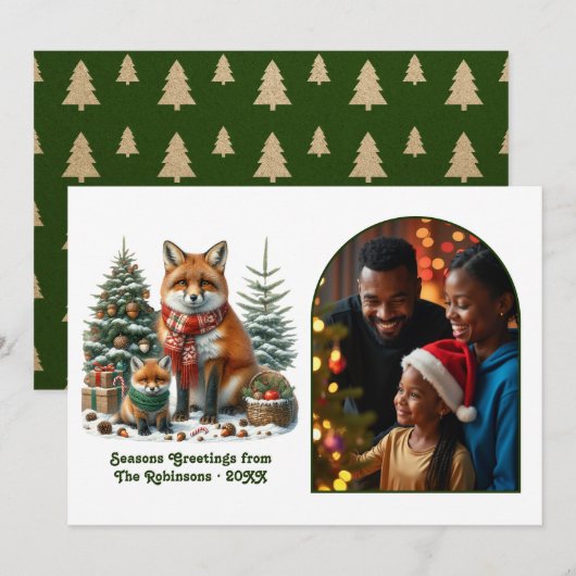 ウッドランドフォックスの田舎風な森のクリスマス写真 シーズンカード (正面/裏面)
