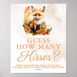 ウッドランドフォックス かわいいベビーシャワーゲーム いくつのキス ポスター