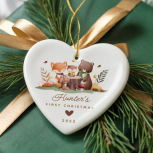 ウッドランドフォトベビーの初めてのクリスマス セラミックオーナメント