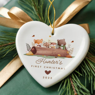 ウッドランドフォトベビーの初めてのクリスマス セラミックオーナメント