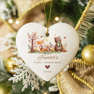 ウッドランドフォトベビーの初めてのクリスマス セラミックオーナメント